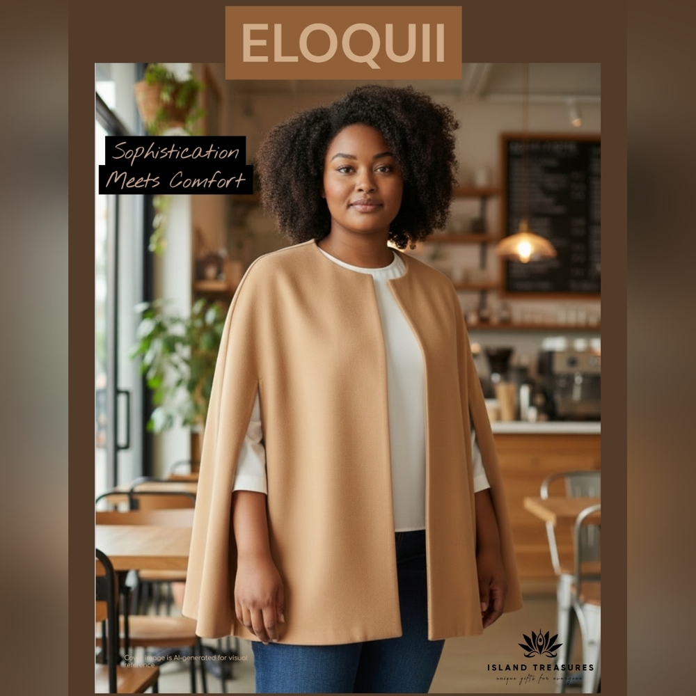 ELOQUII Tan Polyester and Rayon Cape Women Plus Size